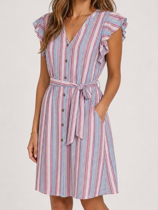 Elle Dresses & Skirts - Elle XL Feminine Summer striped flutter sleeve button front dress
